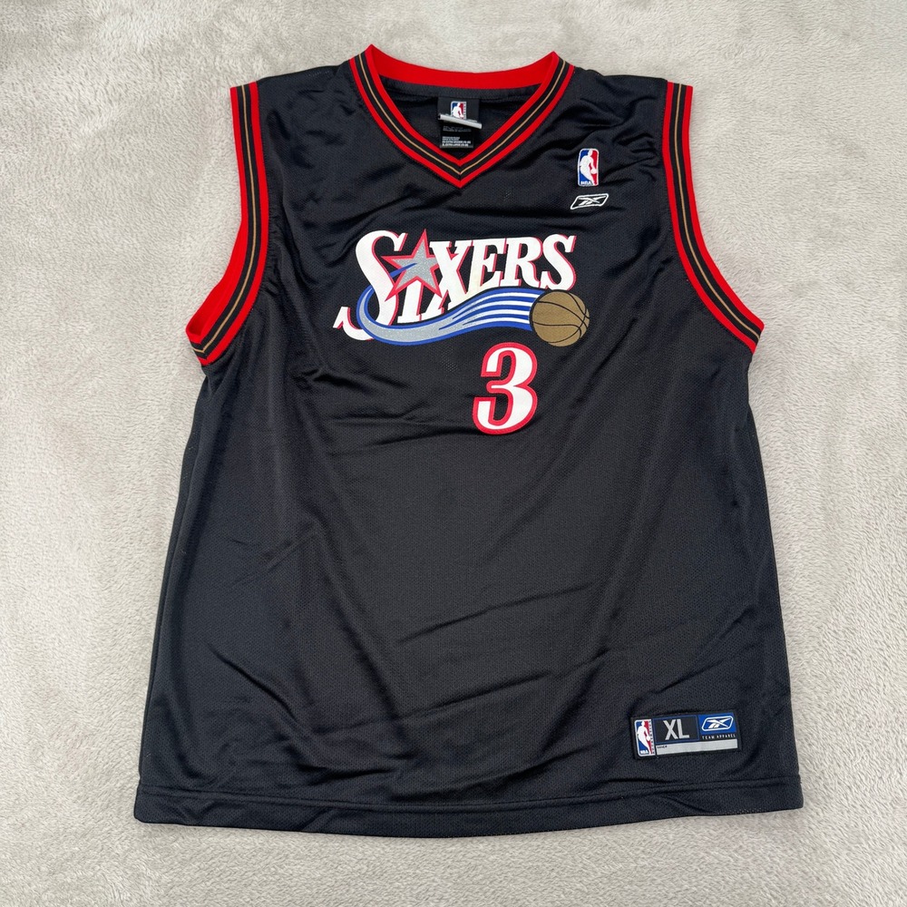 Vintage Reebok Kids Allen Iverson 76ers Jersey XL Black Preowned Stains NBA